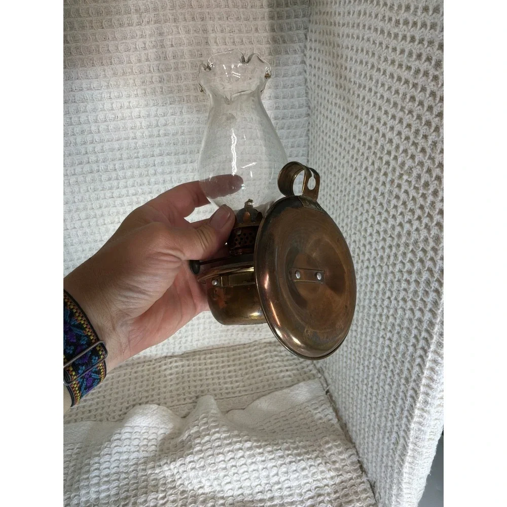 Vintage Artic Miniature Copper Oil Lamp Hurricane Lantern Small Copper Clear